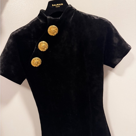 Balmain Velvet Black Crop Top with Gold Buttons - Picture 10 of 11